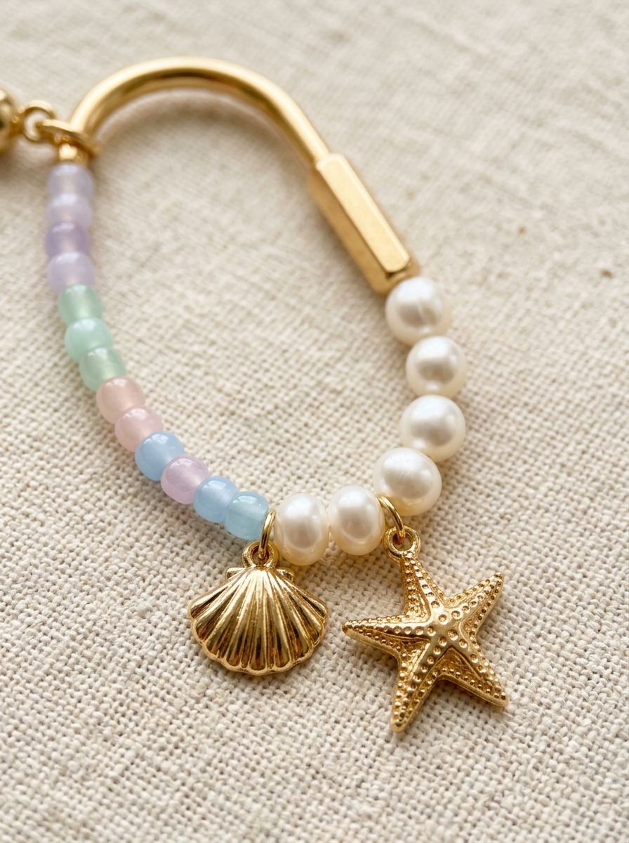 Detail of the custom glass beads and freshwater pearls